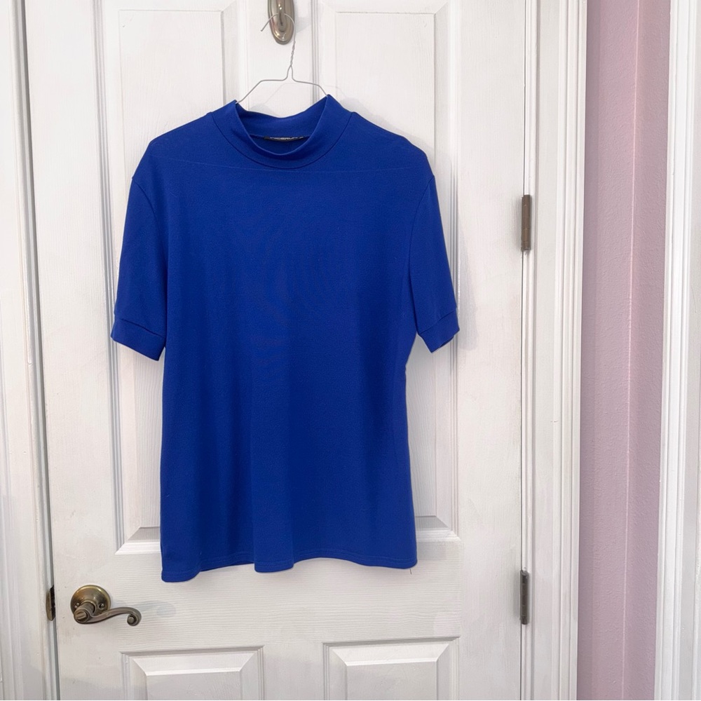 Incerun Men’s Blue High Neck Fitted Short Sleeve Casual Shirt XXL